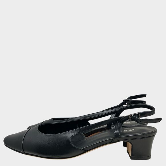 Vaneli Aliz Slingback Kitten Heel 11.5 Black Nappa Leather Patent Cap Toe - Picture 4 of 11